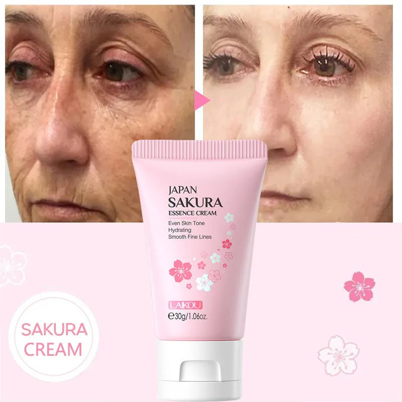 Sakura Whitening Face Cream Wrinkle Remover Fade Fine Lines Serum Firm Lift Shrink Pores Moisturizing Brighten Smooth Skin Care