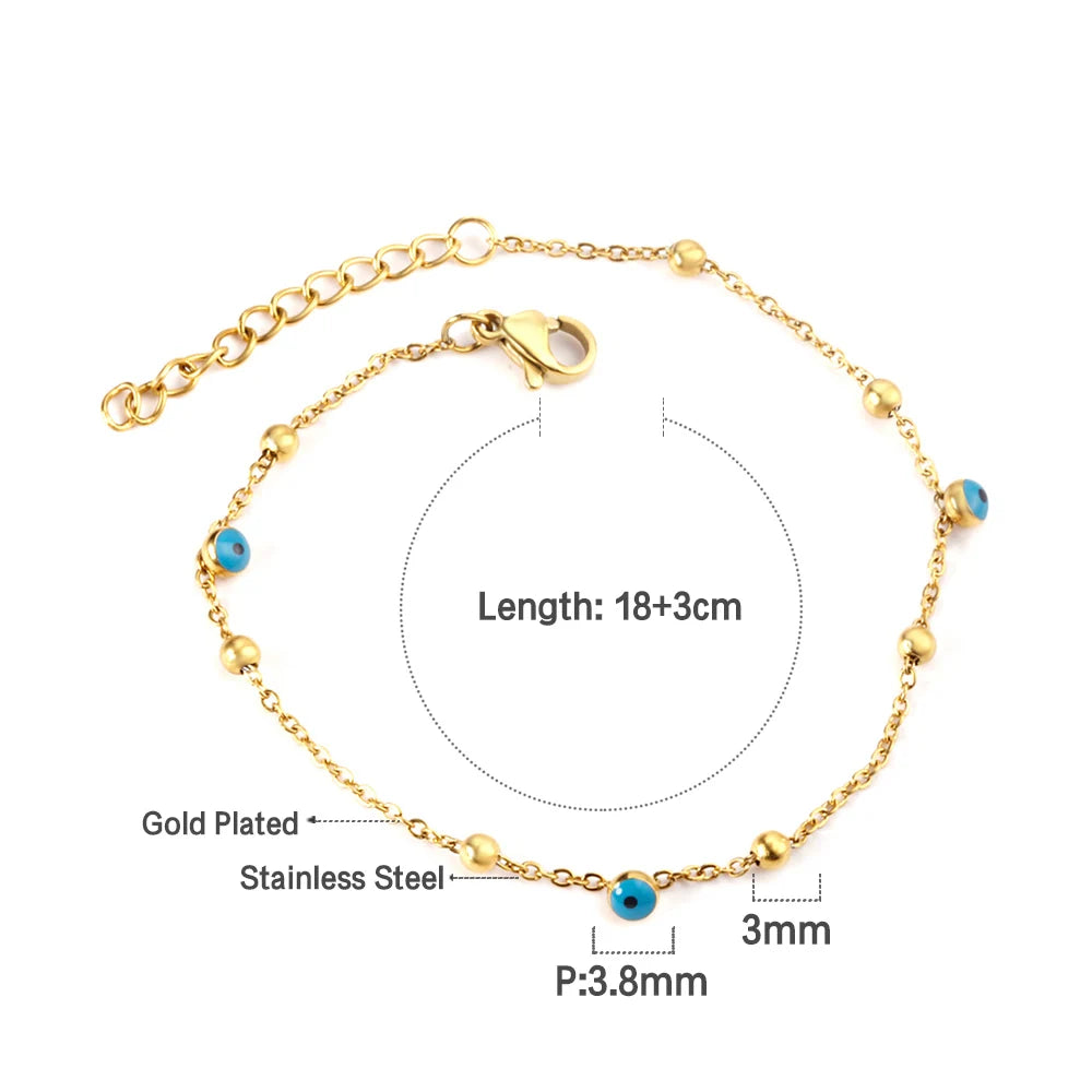 Evil Eye Bracelet – 18K Gold-Plated Stainless Steel Boho Charm Bracelet for Women