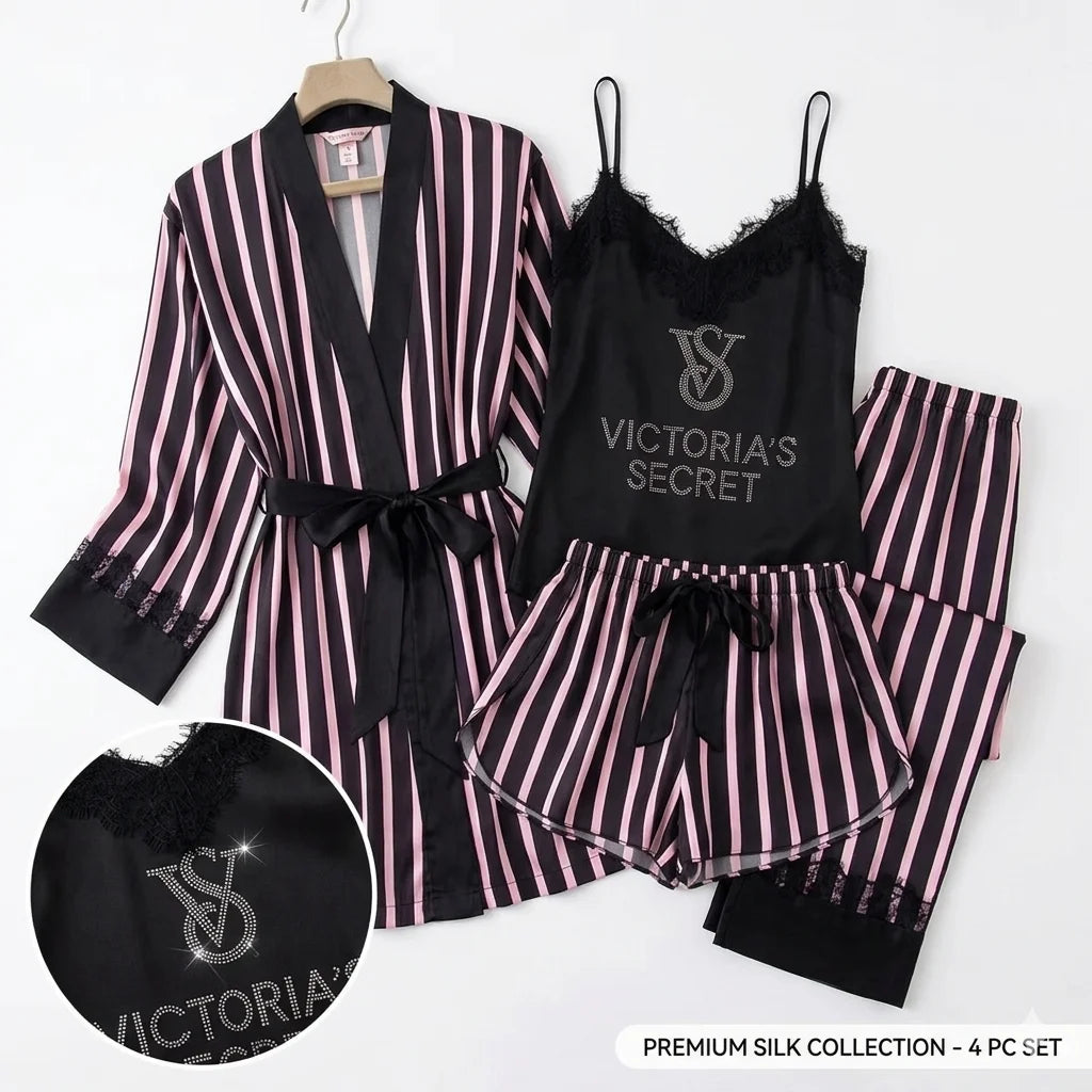 Women's Cotton Sleepwear & Lingerie Bundle Set – Pajamas, Chemise & Padded Bra Sets