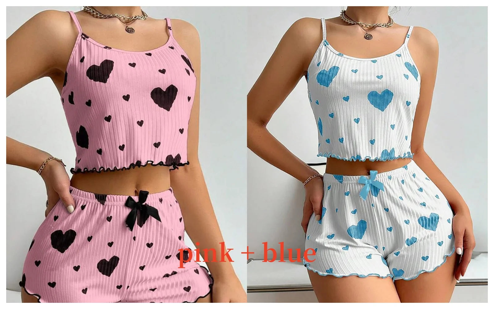 Spaghetti Strap Tank Top & Shorts Pajama Set – Geometric Print, Knit | Women's Summer Sleepwear (1pc or 2pcs)