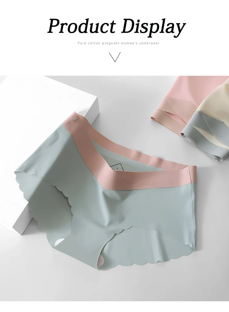 4pcs Summer Seamless Panties Ice Silk Female Pregnanc Underwear Women Low-Waist Briefs Large Size Maternity Panty Sexy Lingerie