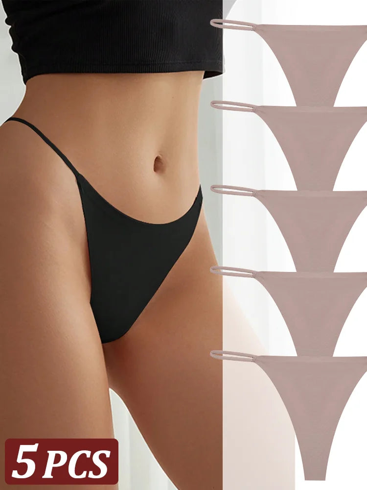 5-Pack Seamless Thong Underwear – Low-Rise Ice Silk G-String Panties for Women (XS–XL, 24 Color Sets)