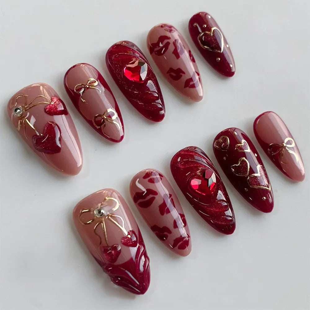 Pink Floral Press-On Nails – Almond Flower Designs, 24 Pieces