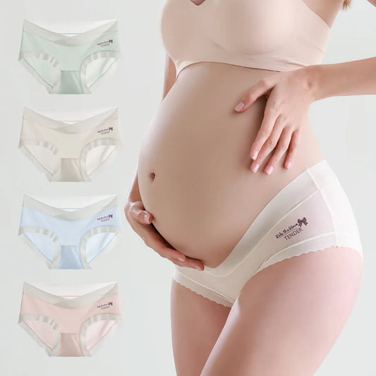 Seamless Ice Silk Maternity Panties – Plus Size Low-Rise Belly Support Briefs, 3-Pack