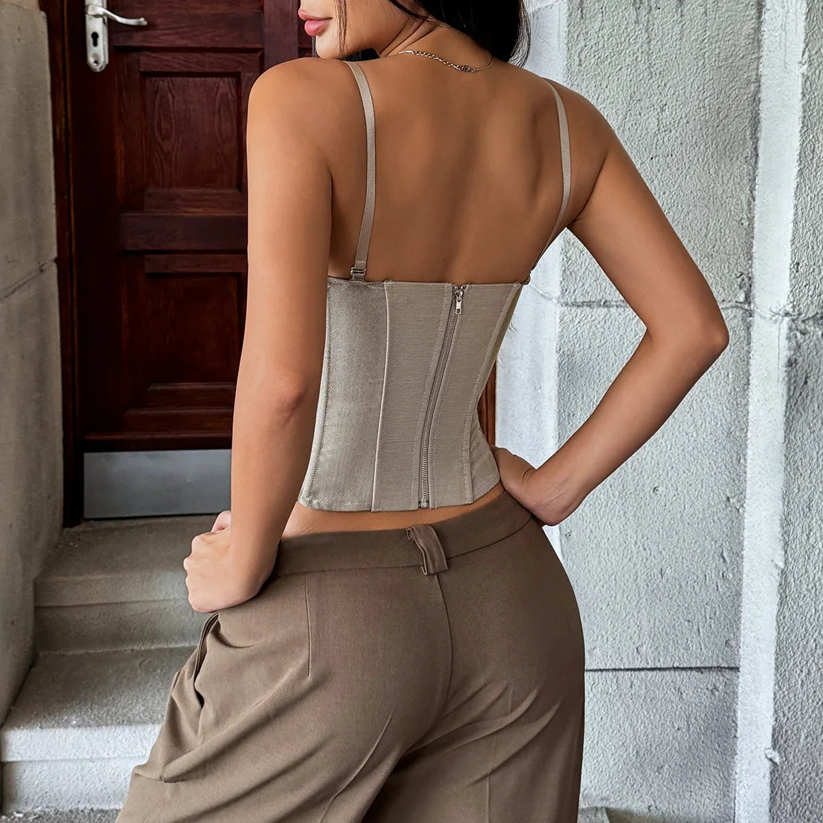 Fishbone Corset Bustier Top — Patchwork Velvet Slim Fit | Women's Club Tops