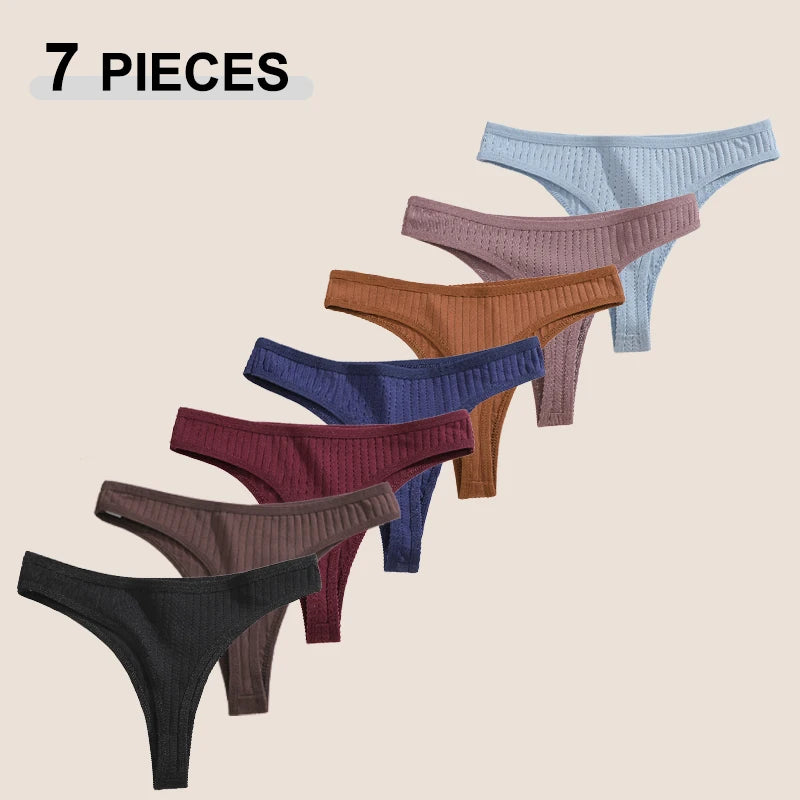 7Pcs/Set Cotton Thread Thongs Underwear Seamless Breathable Bikini T-Back G-Strings Panties Female Low Waist Sexy Lingerie S-XL