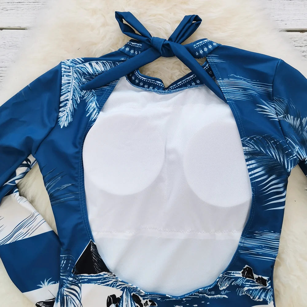 Color Block Surfing One-Piece Swimsuit — Long Sleeve Zipper | Women's Sport Swimwear