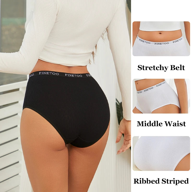 4Pcs/Set Women's Ribbed Striped Cotton Briefs Plus Size Panties Lady High Waist Breathable Underwear Solid Lingerie Shorts S-XXL