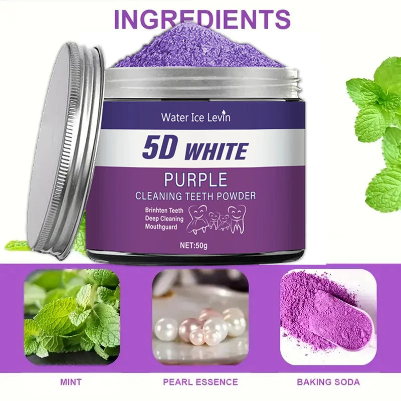 Purple Teeth Whitening Powder – Deep Cleaning, Fresh Breath & Natural Pearl Essence | 50g