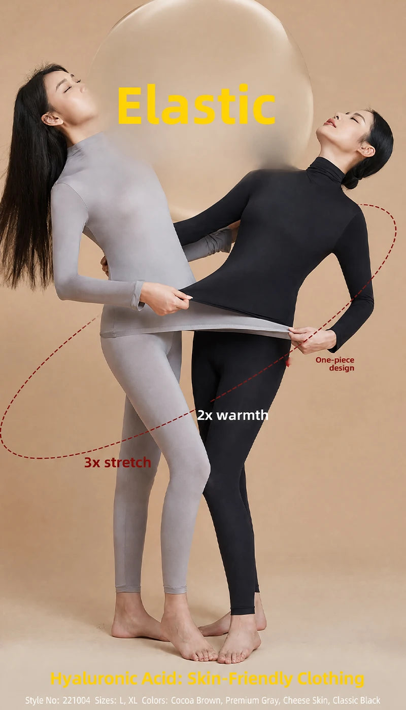 High-Collar Seamless Thermal Set – Long-Sleeve Warm Base Layer for Women, High-Rise (L–XL, 4 Color Sets)