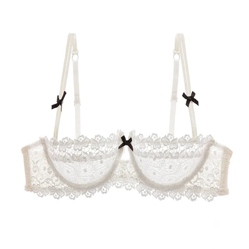 Women's Plus Size Sexy Half Cup Lace Bra | Sheer Mesh Unlined Bralette with Underwire | Natural Lift Lingerie for A-D Cup (70A–95D)