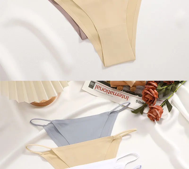 FINETOO 3Pcs Seamless Ice Silk Underwear New Color Sexy Thin Strap Briefs Girls Low Waist Breathable Panties No Trace Lingerie