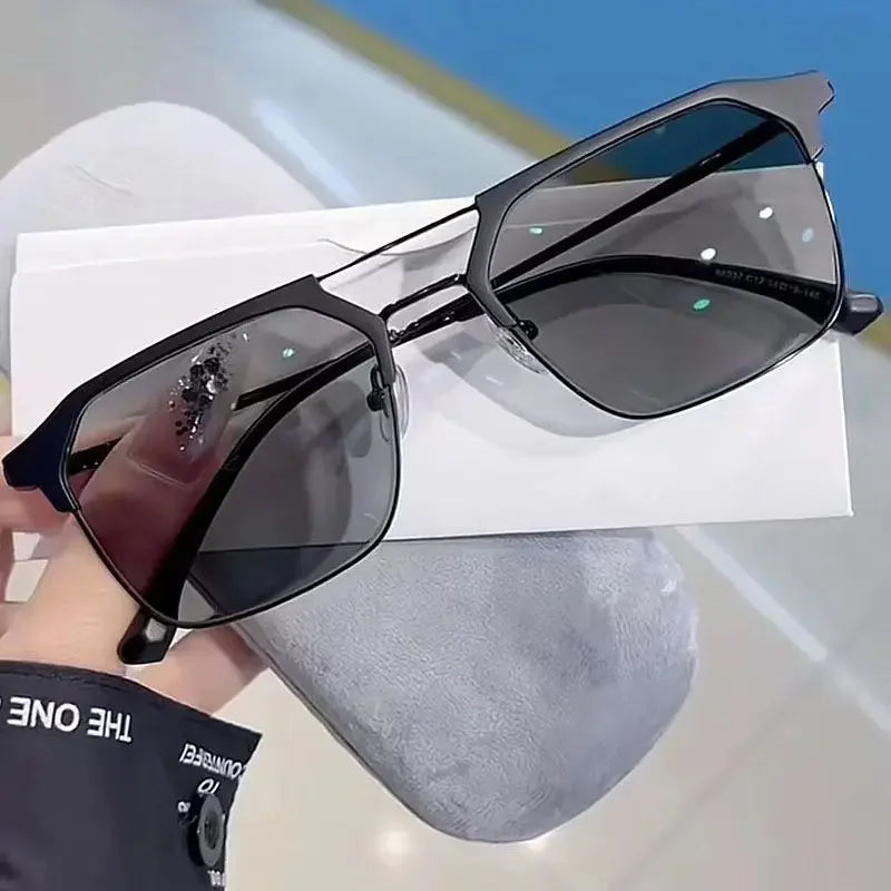 Luxury Intelligent Photochromic Myopia Glasses Double Deam Color Changing Finished Near-sighted Eyewear Men Women Minus Diopters