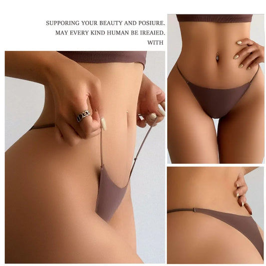 3-Pack Seamless Ice Silk Thong Panties – Low-Rise Flexible Underwear for Women (XS–XL, 25 Color Sets)