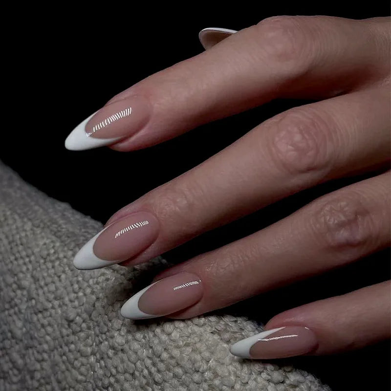 Almond Press-On Nails - French Tip & Gradient Designs, 24-Piece Set