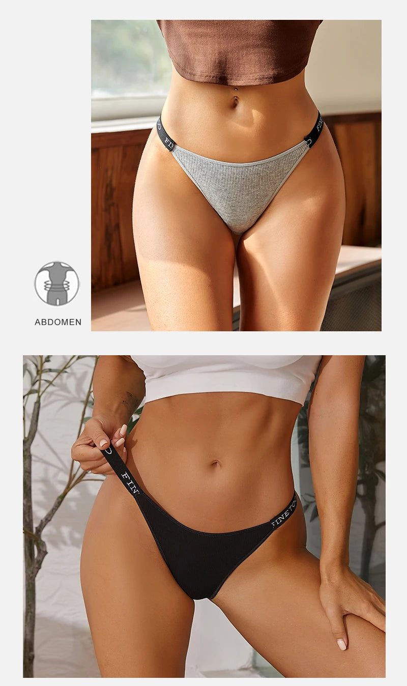 FINETOO 3Pcs Low-Rise Cotton Panties Women Sexy Bikini Underwear Letter Belt Underpants Ladies Comfortable Briefs Female Panties