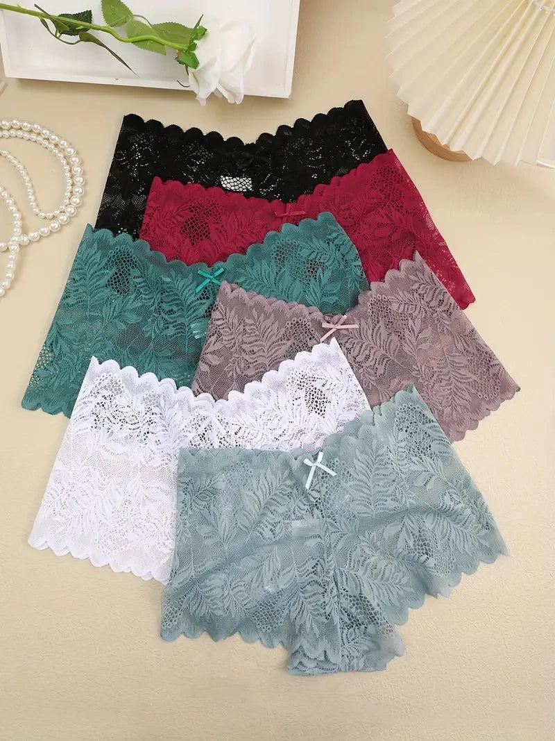 3-Pack Ice Silk Lace Boyshort Briefs – Seamless Low-Rise Underwear for Women (S–XL, 6 Color Sets)