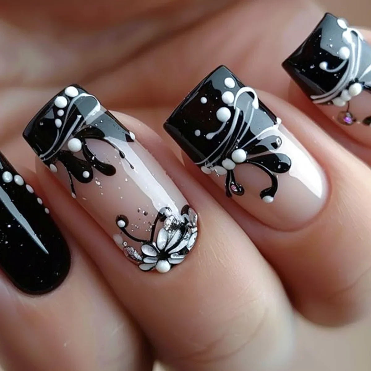Short Ballerina Press-On Nails – Ombre Gradient Designs, 24 Pieces