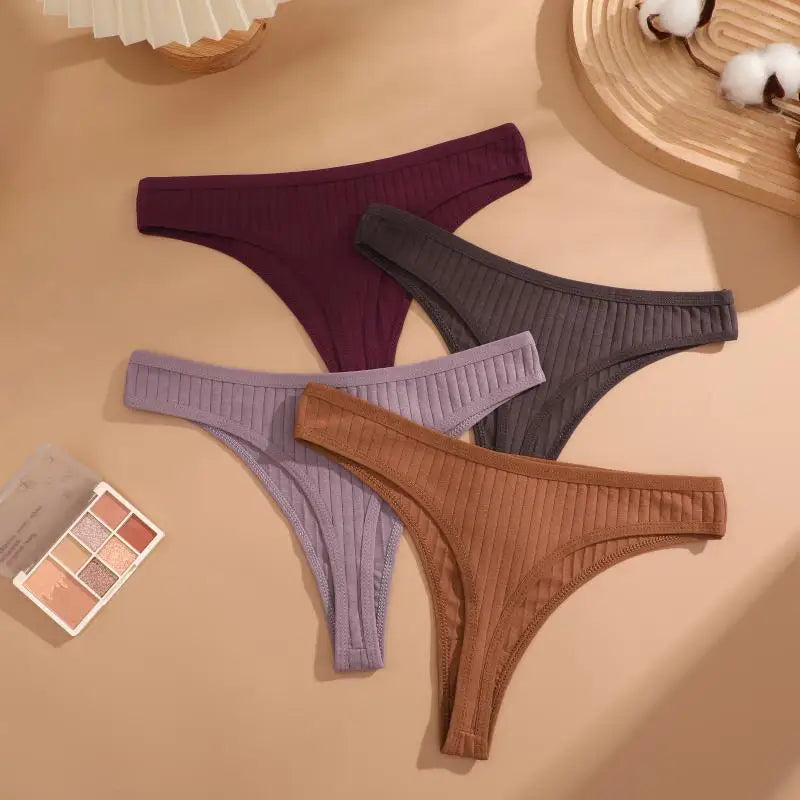 7Pcs/Set Cotton Thread Thongs Underwear Seamless Breathable Bikini T-Back G-Strings Panties Female Low Waist Sexy Lingerie S-XL