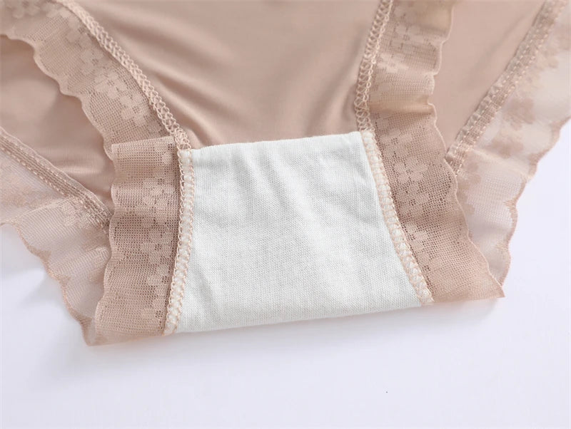 4Pcs Ice Silk Lace Panties Seamless Soild Underwear For Women Sexy Ultra-thin Breathable Briefs Girls Soft Transparent Lingerie