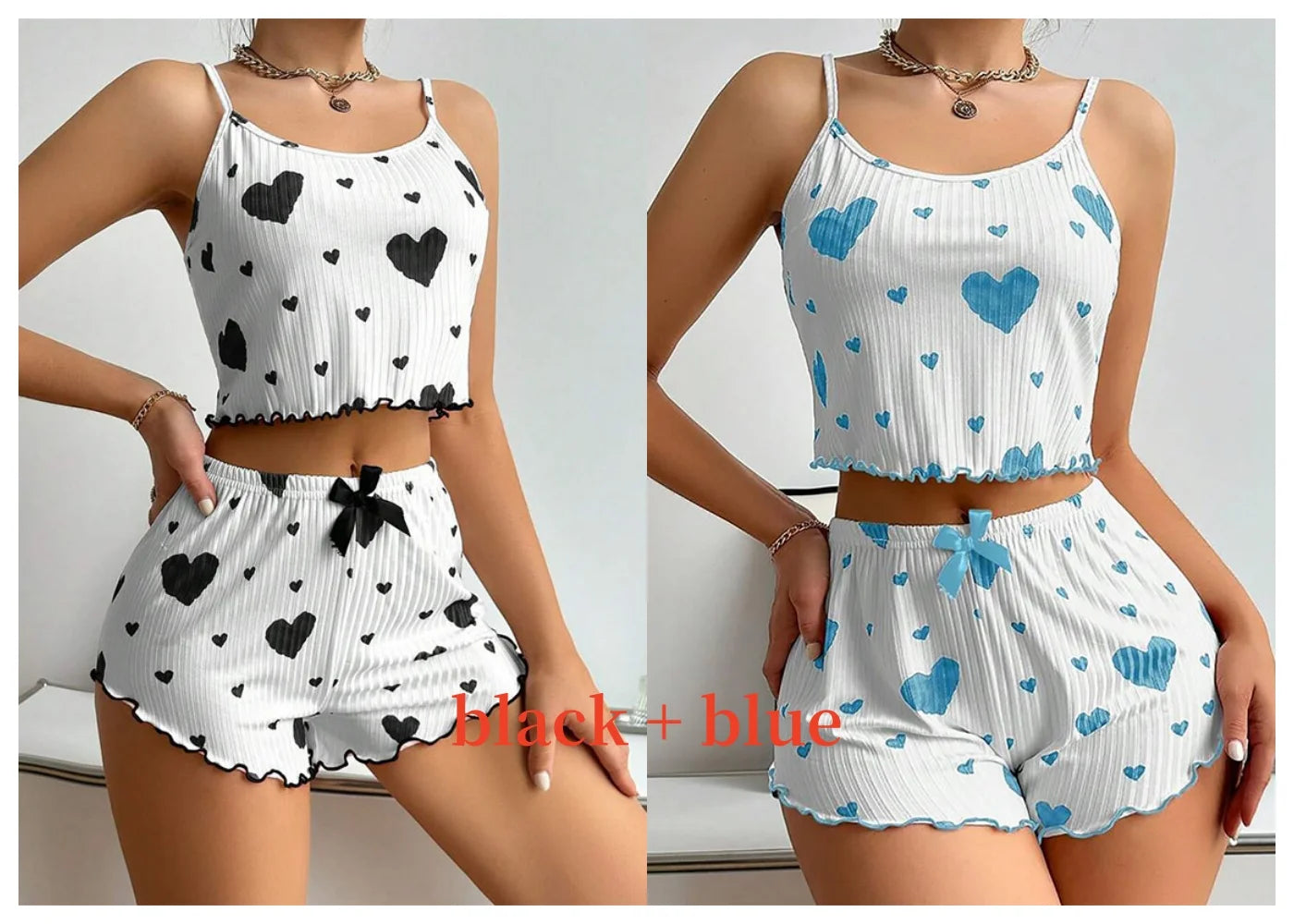 Spaghetti Strap Tank Top & Shorts Pajama Set – Geometric Print, Knit | Women's Summer Sleepwear (1pc or 2pcs)