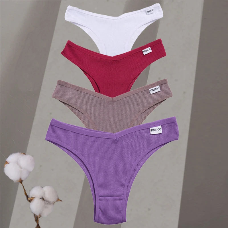 4-Pack Cotton Brazilian Panties – Low-Rise Solid Color Underwear for Women (M–XL, 14 Color Sets)