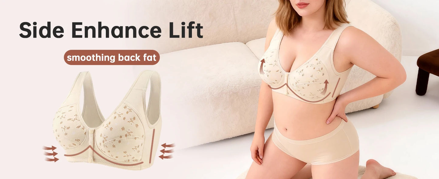 Women's Front Buckle Floral Bra – 7-Piece Set | Wire-Free Support & Breathable Lace