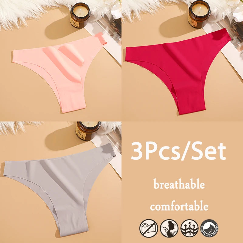 FINETOO 3Pcs/Set Ice Silk Seamless Underwear Low Waisted Brazilian Pants Breathable High Elasticity Lingerie Intimates Panties