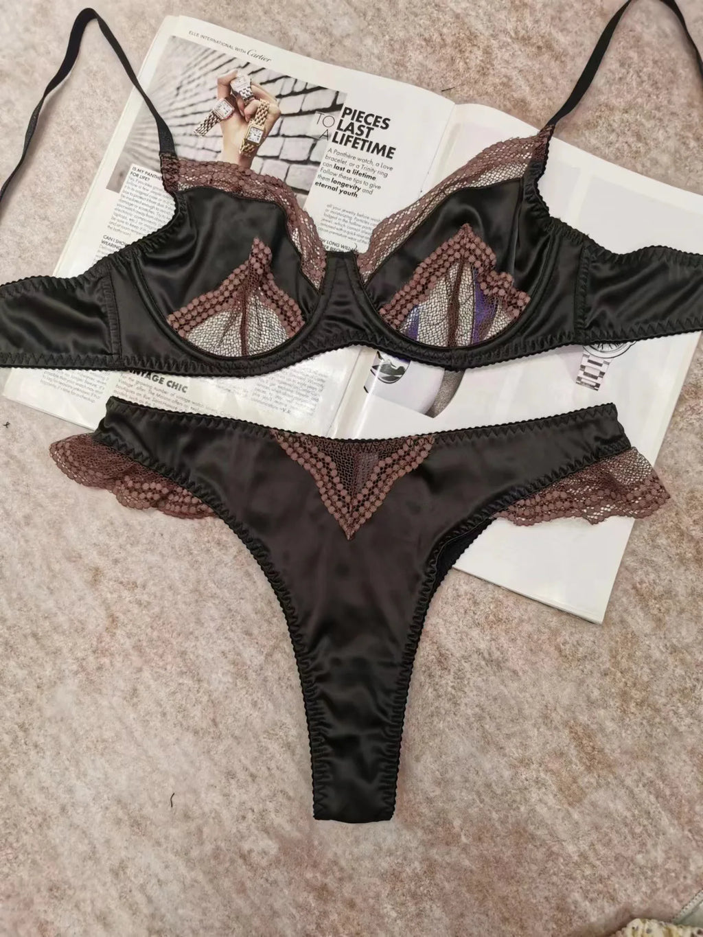 French Ice Silk Lace Push-Up Bra Set – Ultra-Thin, Breathable, ¾ Cup | Women's Lingerie