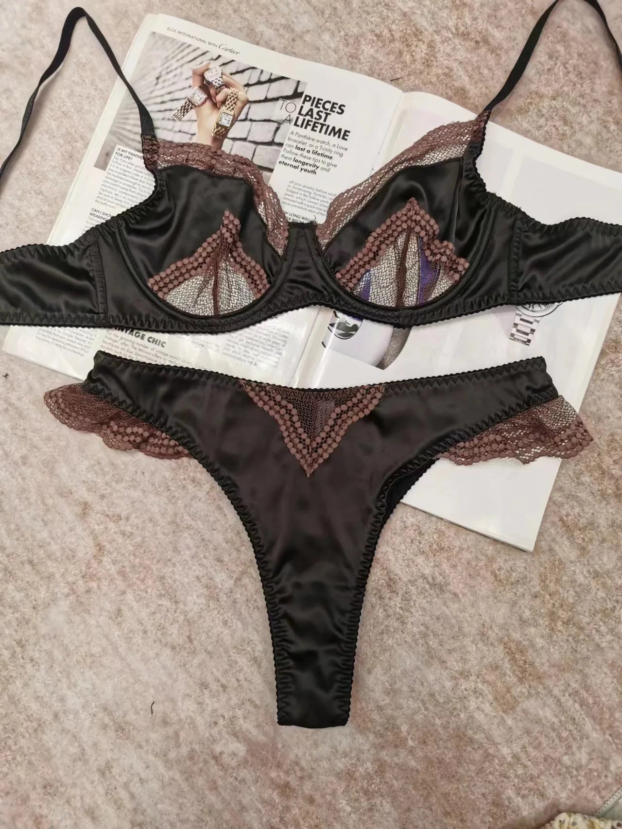 French Ice Silk Lace Push-Up Bra Set – Ultra-Thin, Breathable, ¾ Cup | Women's Lingerie