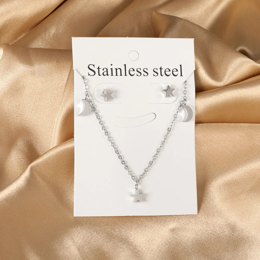 LUXUKISSKIDS Fashion Water Drop Choker Necklace Earrings Sets Stainless Steel Woman/Girls Luxury Jewelry Set Wedding Accessories