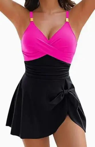 Tummy Control Ruched Swimdress — One-Piece Cross-Front | Women's Swimwear