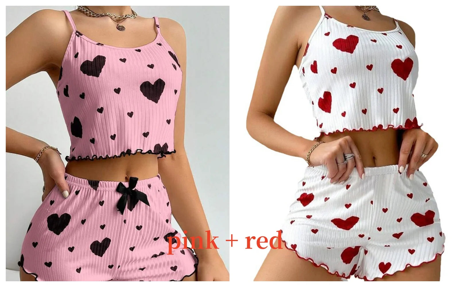 Spaghetti Strap Tank Top & Shorts Pajama Set – Geometric Print, Knit | Women's Summer Sleepwear (1pc or 2pcs)