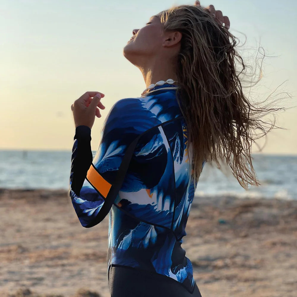 Color Block Surfing One-Piece Swimsuit — Long Sleeve Zipper | Women's Sport Swimwear