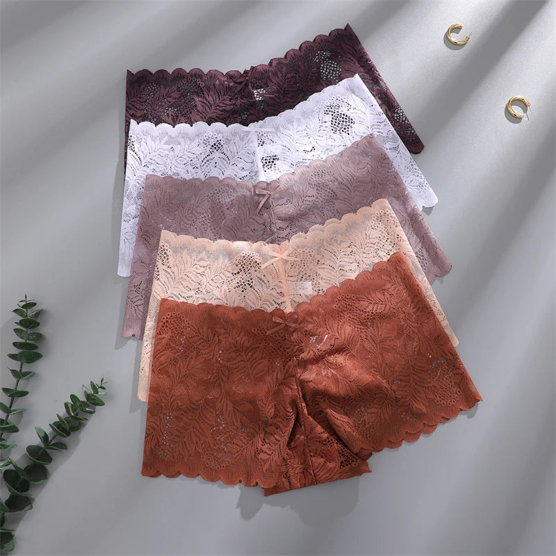 5-Pack Lace Floral Boyshorts — Low-Rise Hollow Out Panties