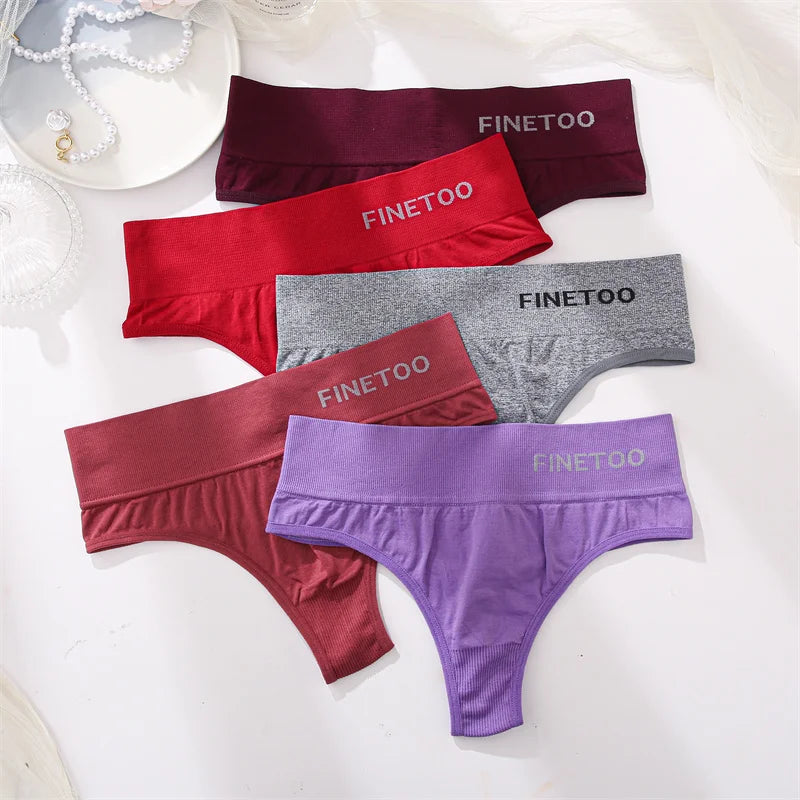 FINETOO 3pcs Women's Stretchy Panties Sexy High Waist Thongs Plus Size Underwear for Female Breathable Solid Soft Lingerie M-2XL