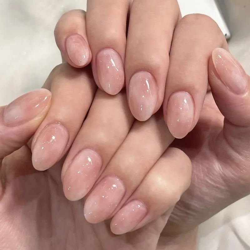Almond Press-On Nails - French Tip & Gradient Designs, 24-Piece Set