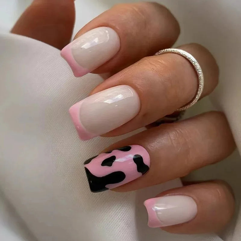 Nude Pink Short Square Press-On Nails - French & Gradient, 24 Pieces