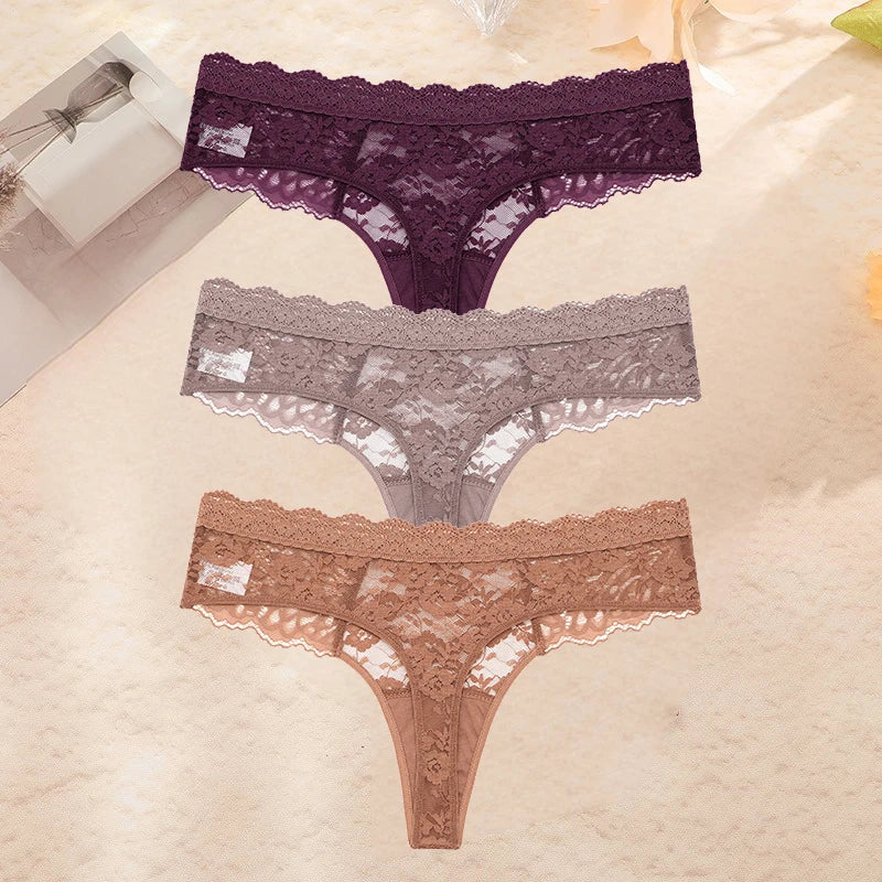 FINETOO 3PCS/Set S-XL Women Sexy Panties G-string Sexy Woman's Underwear Girl Lace Lingerie Female Bikini Lady Thong Intimates