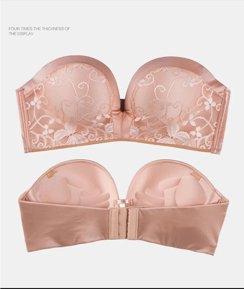 Women's Strapless Push Up Bra & Seamless Invisible Underwear Set | Lace No-Show Panties for Backless Wedding Dress (70A–85B)