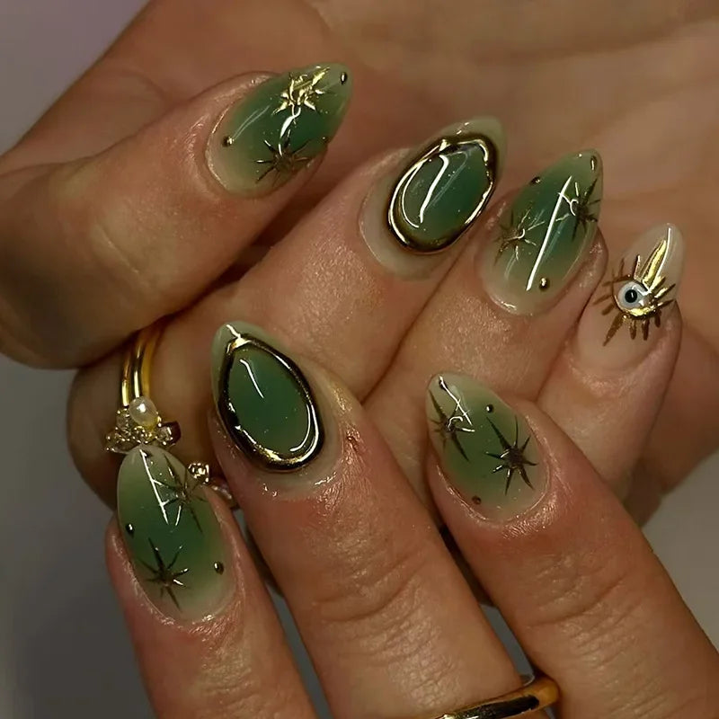 French Almond Press-On Nails – Leopard Print & 3D Bow Designs, 24 Pieces