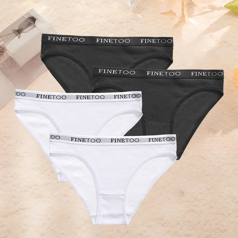 FINETOO 4PCS/Set Women's Cotton Panties Sexy Low Rise Briefs Letter Belt Underwear Female Underpants Intimates Lingerie M-2XL
