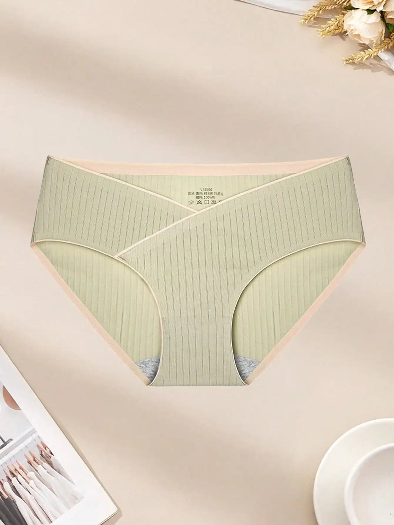 3Pcs Ribbed Cotton Maternity Underwear Low Rise V Waist  Soft Pregnancy Briefs , Ideal Summer Daily Wear Maternity Panties