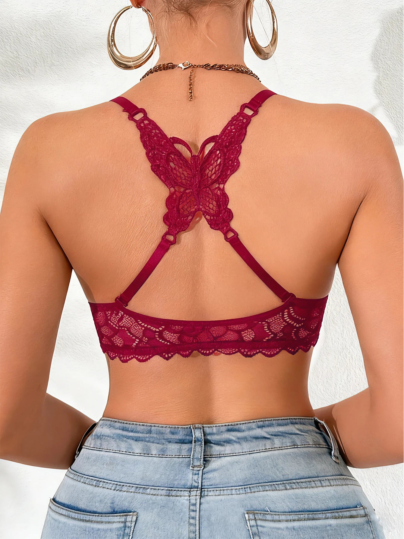 Butterfly Lace Back Push-Up Bra — Front Buckle Convertible Straps | Women's Bra