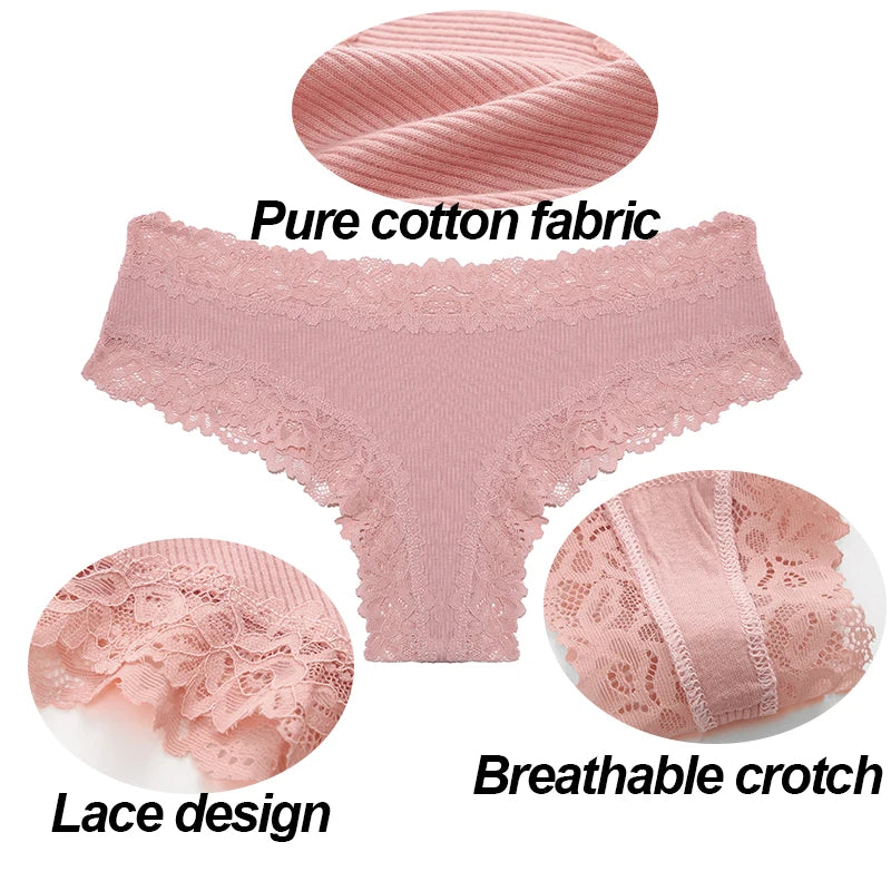 Women's Cotton Lace Briefs – 3-Piece Set | Soft Low-Rise Stretch Underwear (S–XL)