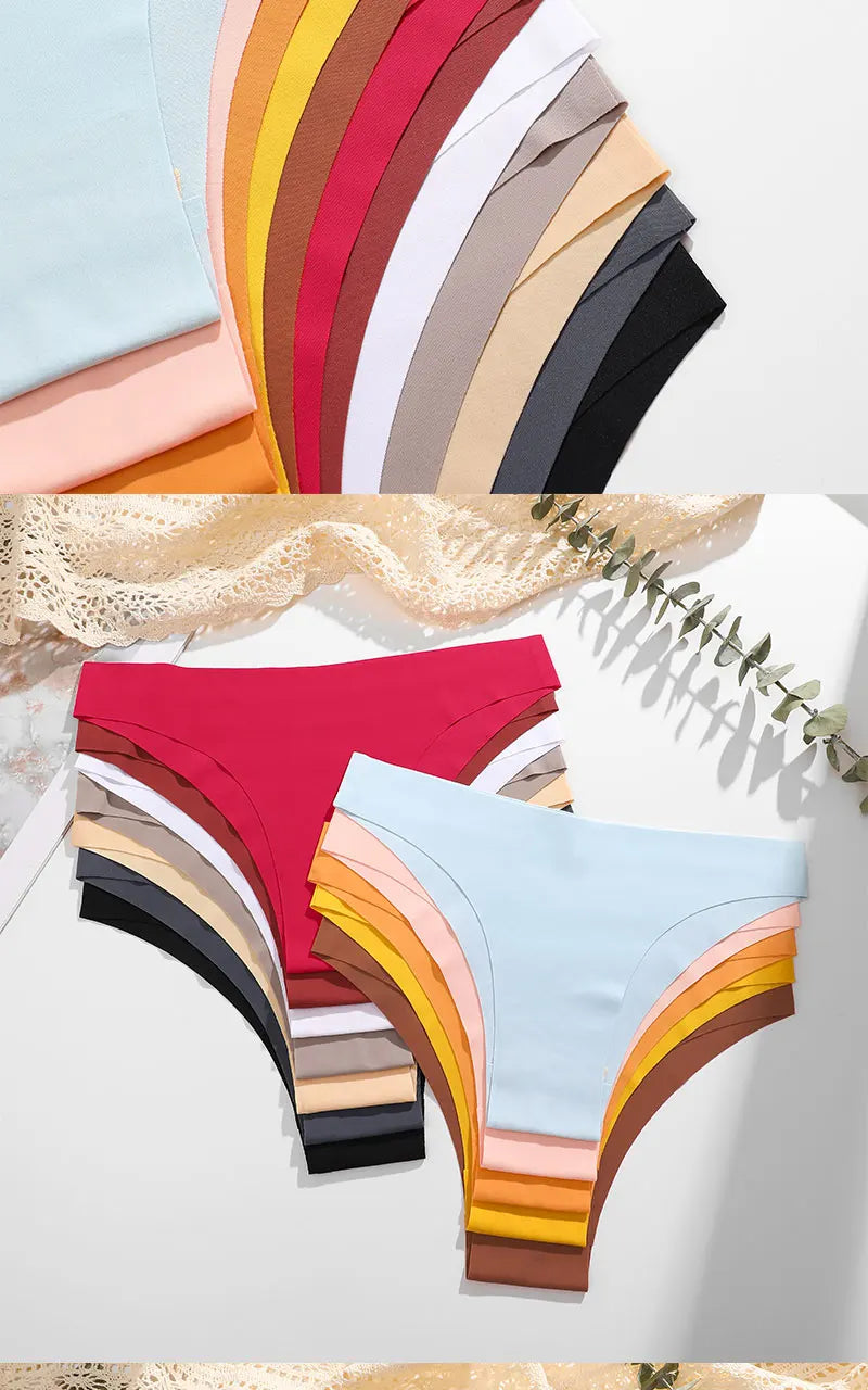 FINETOO 3Pcs/Set Ice Silk Seamless Underwear Low Waisted Brazilian Pants Breathable High Elasticity Lingerie Intimates Panties