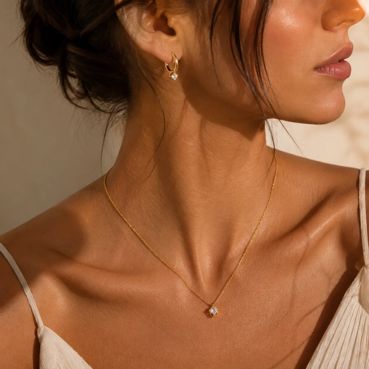 Cubic Heart Jewelry Set – 18K Gold-Plated Stainless Steel Necklace & Bracelet for Women