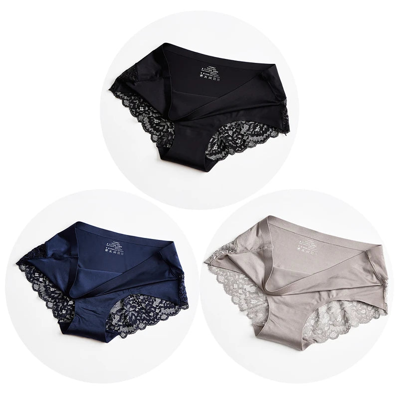 3-Pack Lace Panties Set – Soft, Stretchy Low-Rise Briefs for Women | M–4XL
