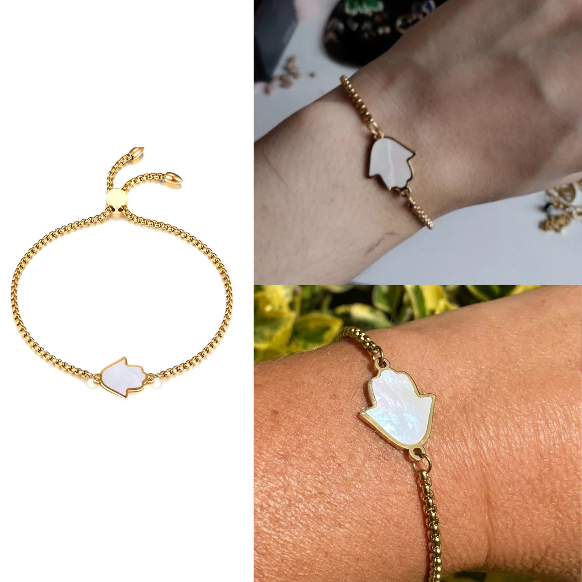 Evil Eye Bracelet – 18K Gold-Plated Stainless Steel Boho Charm Bracelet for Women