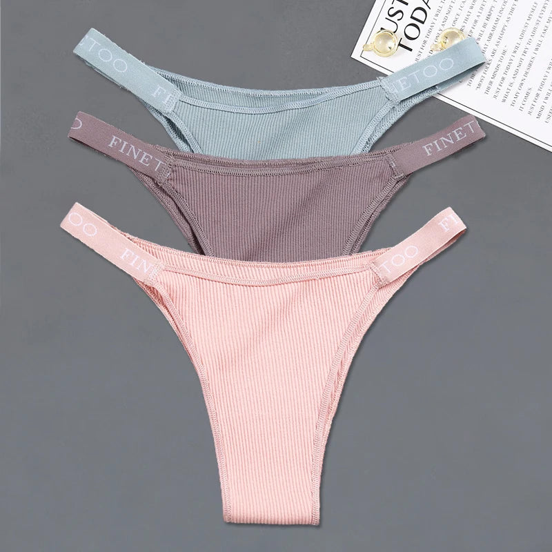 FINETOO 3Pcs Low-Rise Cotton Panties Women Sexy Bikini Underwear Letter Belt Underpants Ladies Comfortable Briefs Female Panties